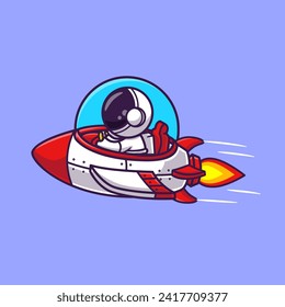 Icono de vector de dibujos animados de cohete de nave espacial de astronauta mate
Ilustración. Concepto de icono de la tecnología de la ciencia aislado 
Vector Premium. Estilo de dibujo plano