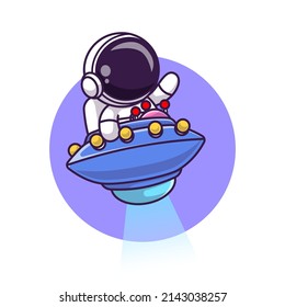 Cute Astronaut Riding Ufo Cartoon Vector Icon Illustration. Science Technology Icon Concept Isolated Premium Vector. Flat Cartoon Style