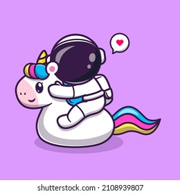 Cute Astronaut Riding Unicorn Cartoon Vector Icon Illustration. Science Animal Icon Concept Isolated Premium Vector. Flat Cartoon Style