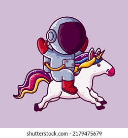 Cute Astronaut Riding Unicorn Cartoon Vector Illustration. Cartoon Style Icon or Mascot Character Vector.