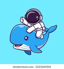 Cute Astronaut Riding Whale In Space Cartoon Vector Icon Illustration. Science Animal Icon Concept Isolated Premium Vector. Flat Cartoon Style