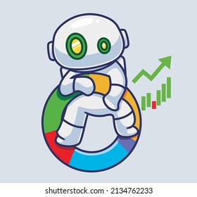 cute astronaut robot creating a strategy for investing. Isolated cartoon person illustration. Flat Style suitable for Sticker Icon Design Premium Logo vector