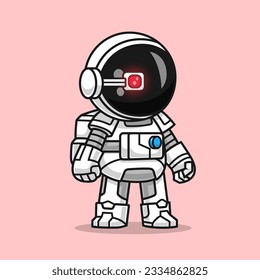 Cute Astronaut Robot Cyborg Cartoon Vector Icon Illustration. Science Technology Icon Concept Isolated Premium Vector. Flat Cartoon Style