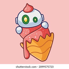 cute astronaut robot eating a giant ice cream