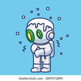 cute astronaut robot freezing snow. Isolated cartoon person Christmas illustration. Flat Style suitable for Sticker Icon Design Premium Logo vector. Mascot character