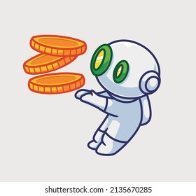 cute astronaut robot get earning from his job. Isolated cartoon person illustration. Flat Style suitable for Sticker Icon Design Premium Logo vector