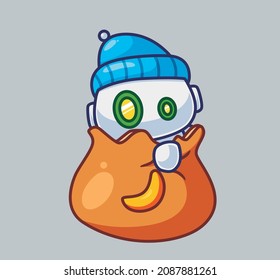 lindo astronauta robot dentro de una bolsa. Dibujo aislado de viajes de caricatura vacaciones vacaciones de verano ilustración. Estilo plano adecuado para el vector de logotipo de diseño de iconos de etiqueta. Carácter mascota