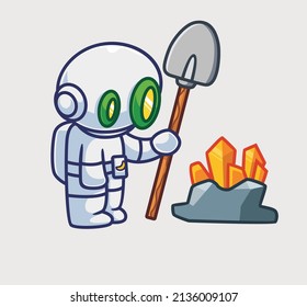 la linda mina de robots astronautas obtuvo un oro. Ilustración aislada de caricaturas. Estilo plano adecuado para el vector de logotipo de diseño de iconos pegados
