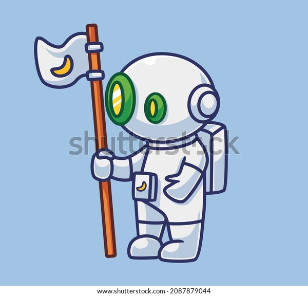Cute astronaut\
robot with moon flag. Isolated cartoon person science technology\
illustration. Flat Style suitable for Sticker IconDesign Premium\
Logo vector. Mascot\
Character