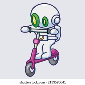 cute astronaut robot playing scooter. Isolated cartoon person illustration. Flat Style suitable for Sticker Icon Design Premium Logo vector
