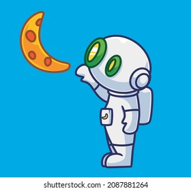 Cute astronaut robot reach the moon. Isolated cartoon person science technology illustration. Flat Style suitable for Sticker IconDesign Premium Logo vector. Mascot Character