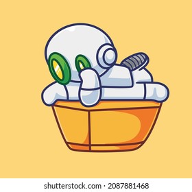 cute astronaut robot relax. Isolated cartoon travel holiday vacation summer illustration. Flat Style suitable for Sticker Icon Design Premium Logo vector. Mascot Character