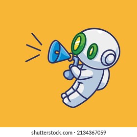 süßer Astronautenroboter mit Megaphon. Einziger Cartoon-Person-Illustration. Flachstil, geeignet für Aufkleber-Logo-Design-Premium-Logo-Vektorgrafik