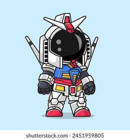 Cute Astronaut Robot Warrior Cartoon Vector Icon Illustration. Science Technology Icon Concept Isolated Premium Vector. Flat Cartoon Style