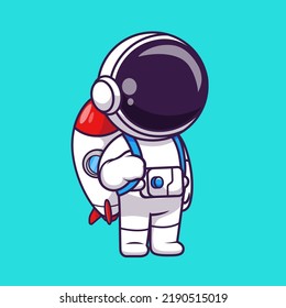 Cute Astronaut With Rocket Bag Cartoon Vector Icon Illustration Technology Education Icon Concept Isolated Premium Vector. Flat Cartoon Style