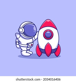 Cute astronaut with rocket cartoon