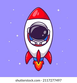 Cute Astronaut In Rocket Cartoon Vector Icon Illustration . Science Technology Icon Concept Isolated Premium Vector. Flat Cartoon Style