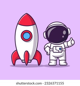 Cute Astronaut With Rocket Cartoon Vector Icon Illustration. Science Technology Icon Concept Isolated Premium Vector. Flat Cartoon Style