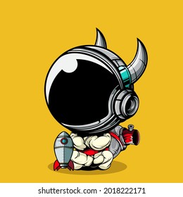 CUTE ASTRONAUT WITH ROCKETSHIP TOY AND BIG SPRAY PAINT