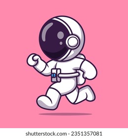 Cute Astronaut Running Cartoon Vector Icon Illustration. Science Technology Icon Concept Isolated Premium Vector. Flat Cartoon Style