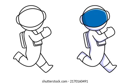 cute astronaut running coloring page for kids