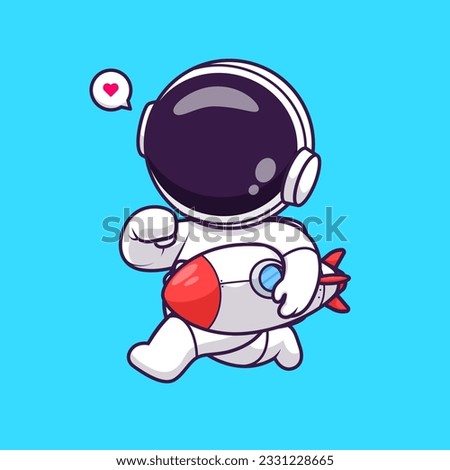 Cute Astronaut Running And Holding Rocket Cartoon Vector Icon Illustration. Science Technology Icon Concept Isolated Premium Vector. Flat Cartoon Style