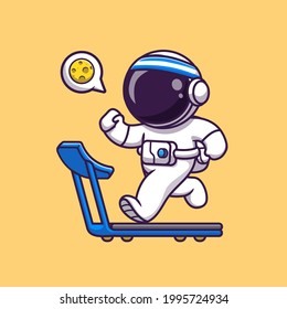 Cute Astronaut Running On Treadmill Cartoon Vector Icon Illustration. Science Sport Icon Concept Isolated Premium Vector. Flat Cartoon Style