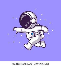 Cute Astronaut Running In Space Cartoon Vector Icon Illustration. Science Technology Icon Concept Isolated Premium Vector. Flat Cartoon Style