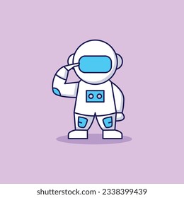 Cute Astronaut Saluting position Cartoon Vector Icon Illustration. Science Technology Icon Concept Isolated Premium Vector. Flat Cartoon Style