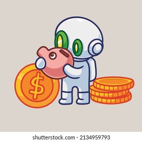 cute astronaut saving his money on a piggy bank.