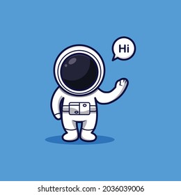 Cute astronaut with say hi exspression on blue background