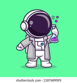 Cute Astronaut Scientist Holding Chemistry Tube Cartoon Vector Icon Illustration. Science Technology Icon Concept Isolated Premium Vector. Flat Cartoon Style