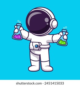 Cute Astronaut Scientist Holding Lab Tube Cartoon Vector Icon Illustration. Science Technology Icon Concept Isolated Premium Vector. Flat Cartoon Style