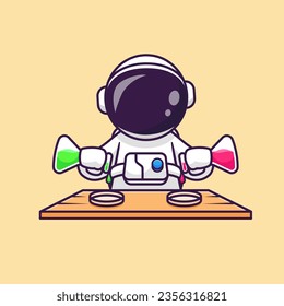 Cute Astronaut Scientist Pouring Liquid With Lab Tube Cartoon Vector Icon Illustration. Science Technology Icon Concept Isolated Premium Vector. Flat Cartoon Style