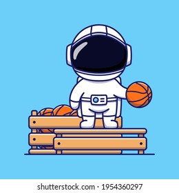 Cute astronaut selling basket ball