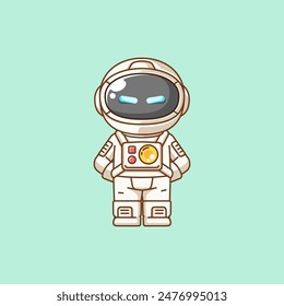 Cute astronaut serious kawaii chibi character mascot illustration outline style design set