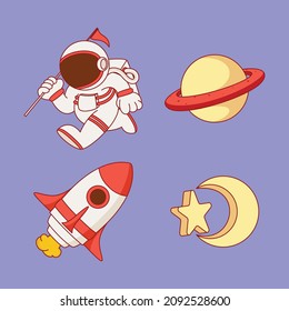 Cute astronaut set vector icon illuatration