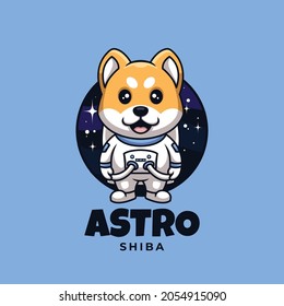 Cute Astronaut Shiba Cartoon Space Creative Logo Design