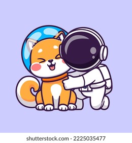 Cute Astronaut With Shiba Inu Dog Pet Cartoon Vector Icon Illustration. Science Animal Icon Concept Isolated Premium Vector. Flat Cartoon Style