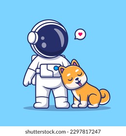 Cute Astronaut with Shiba Inu Dog Pet Cartoon Vector Icon Illustration. Science Animal Icon Concept Isolated Premium Vector. Flat Cartoon Style