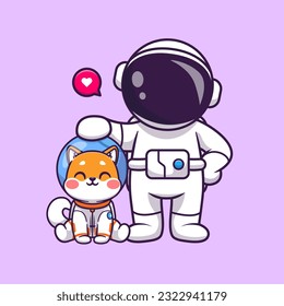 Cute Astronaut With Shiba Inu Dog Cartoon Vector Icon Illustration. Science Animal Icon Concept Isolated Premium Vector. Flat Cartoon Style