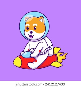 Cute Astronaut Shiba Inu Riding Rocket Cartoon Vector Icons Illustration. Flat Cartoon Concept. Suitable for any creative project.