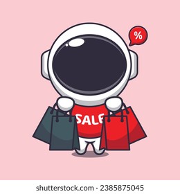 astronauta lindo con bolsa de compras en la venta de viernes negro ilustración vectorial