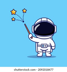 Cute astronaut showing magic trick