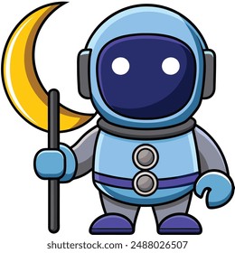 Cute Astronaut with Sickle Moon Cartoon Vector Icon