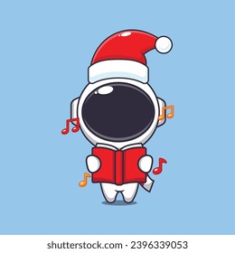 Cute astronaut sing a christmas song. Cute christmas cartoon character illustration. 