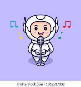 Cute Astronaut Singing  Cartoon Vector Icon Illustration. Flat Cartoon Style