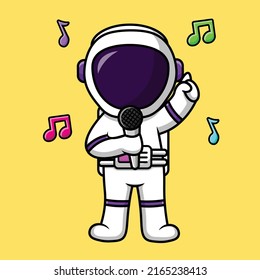 Cute Astronaut Singing With Microphone Cartoon Vector Icon Illustration. Science Technology Icon Concept Isolated Premium Vector.