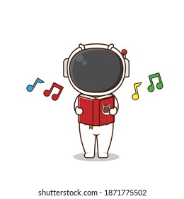 A Cute astronaut sings a song. Vector illustration of chibi character isolated on white background.