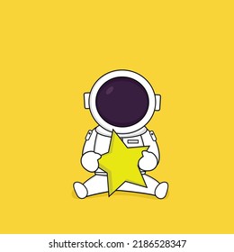 cute astronaut sitting holting the star